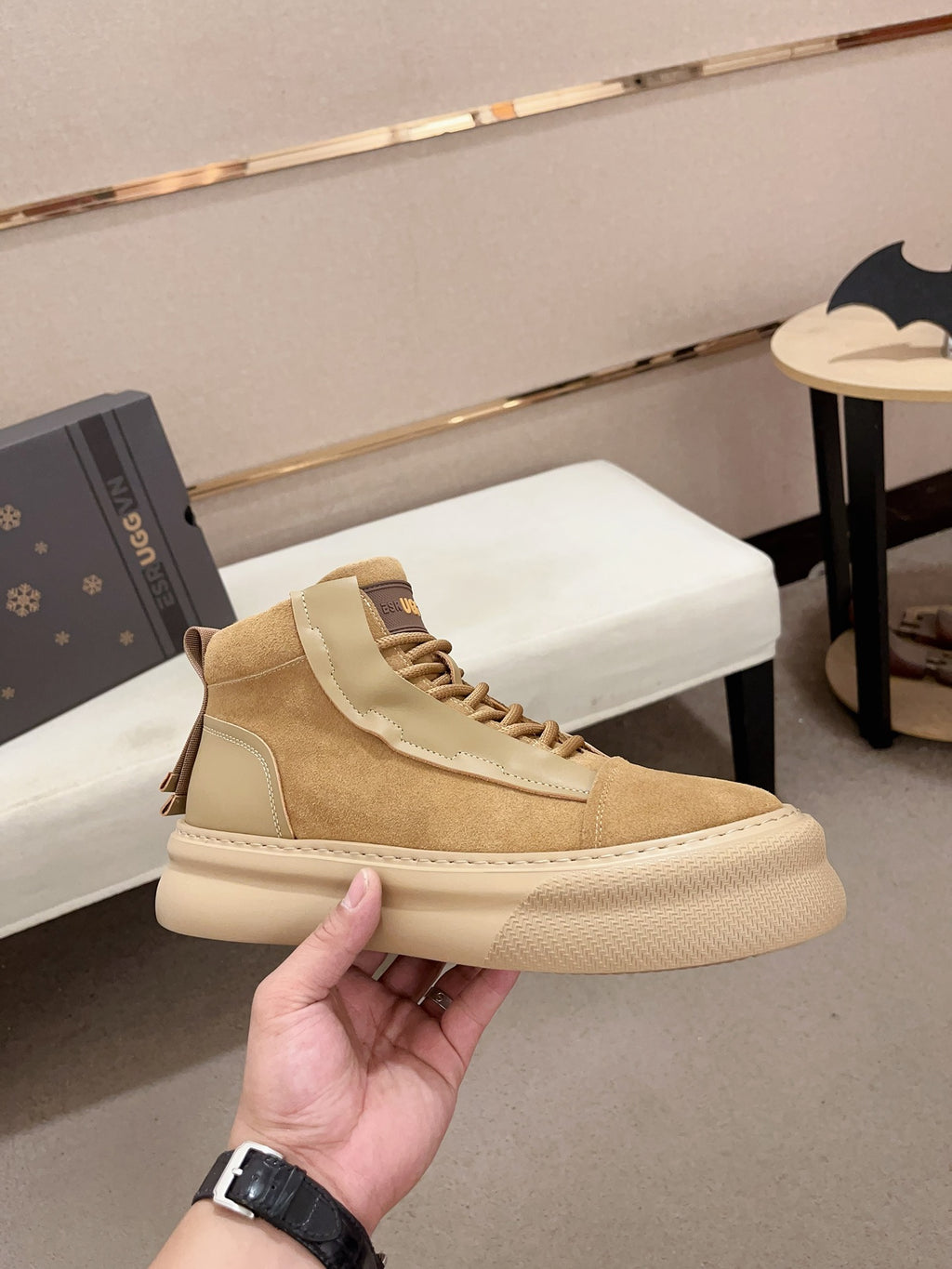 UGG Tan Contrast-Panel High-Top Platform Sneakers