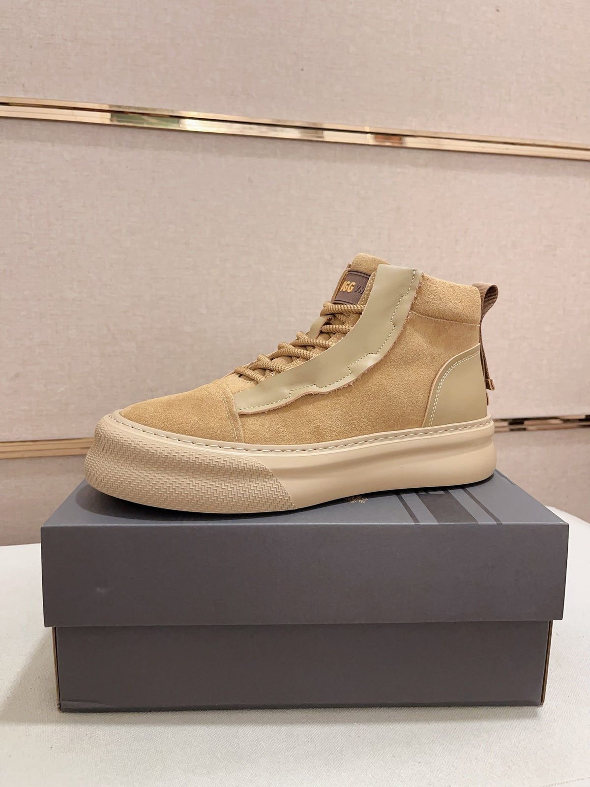 UGG Tan Contrast-Panel High-Top Platform Sneakers
