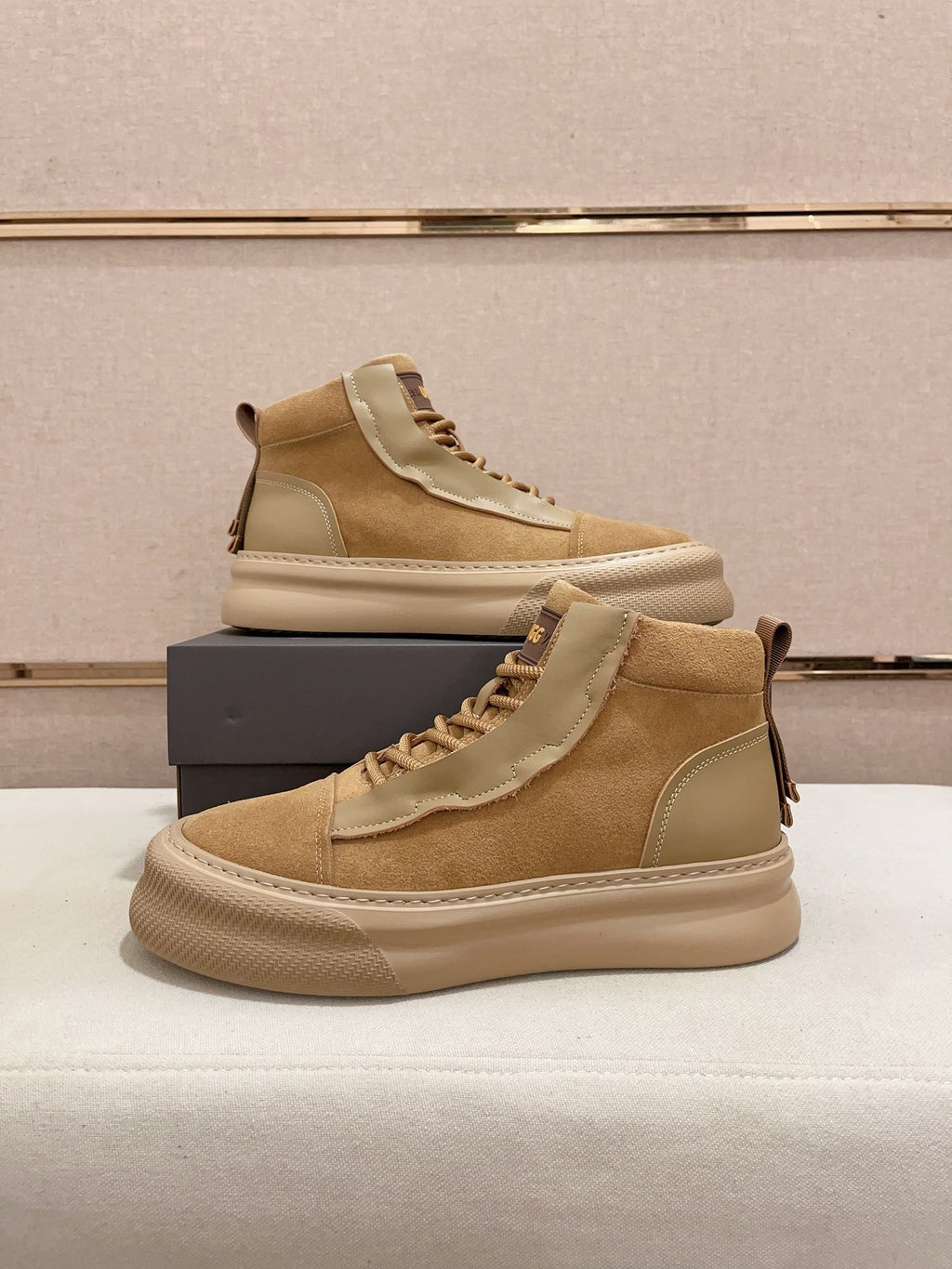 UGG Tan Contrast-Panel High-Top Platform Sneakers