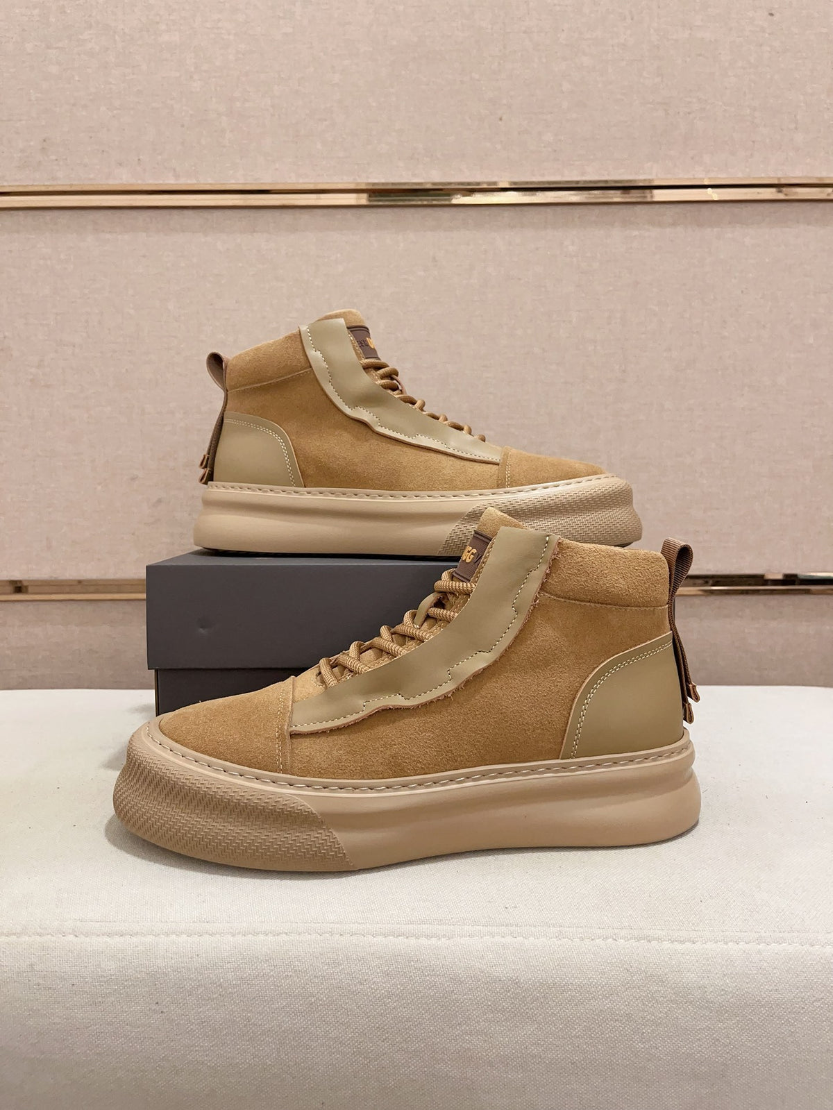 UGG Tan Contrast-Panel High-Top Platform Sneakers