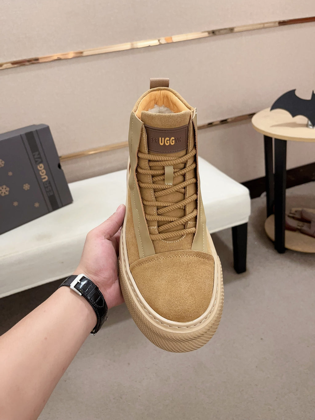 UGG Tan Contrast-Panel High-Top Platform Sneakers