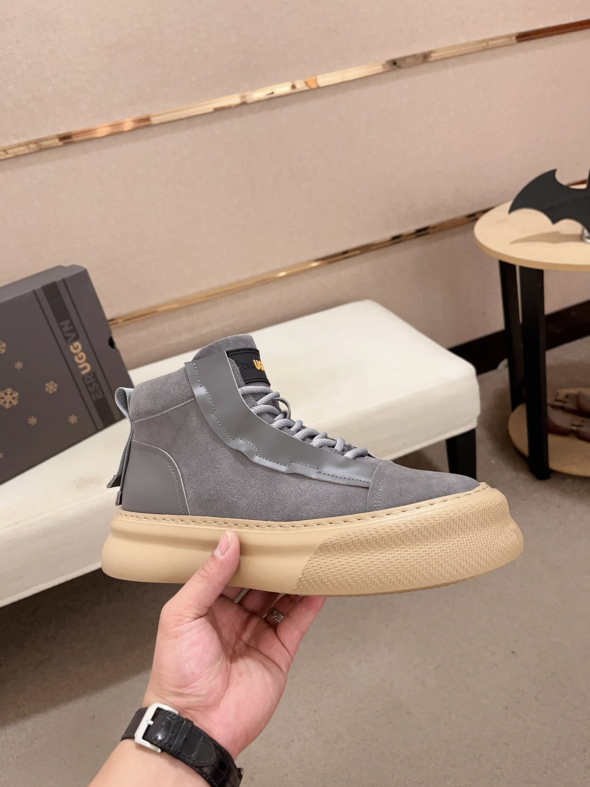 UGG Gray Panel-Detail High-Top Platform Sneakers