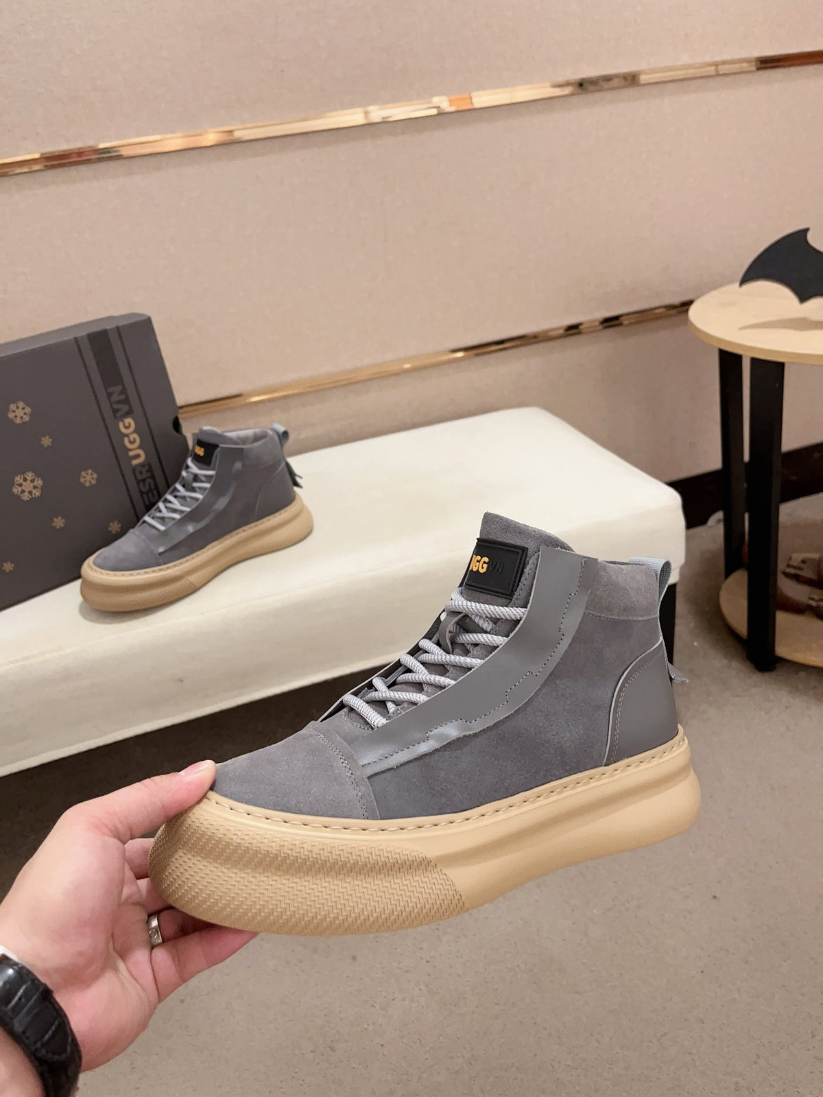 UGG Gray Panel-Detail High-Top Platform Sneakers