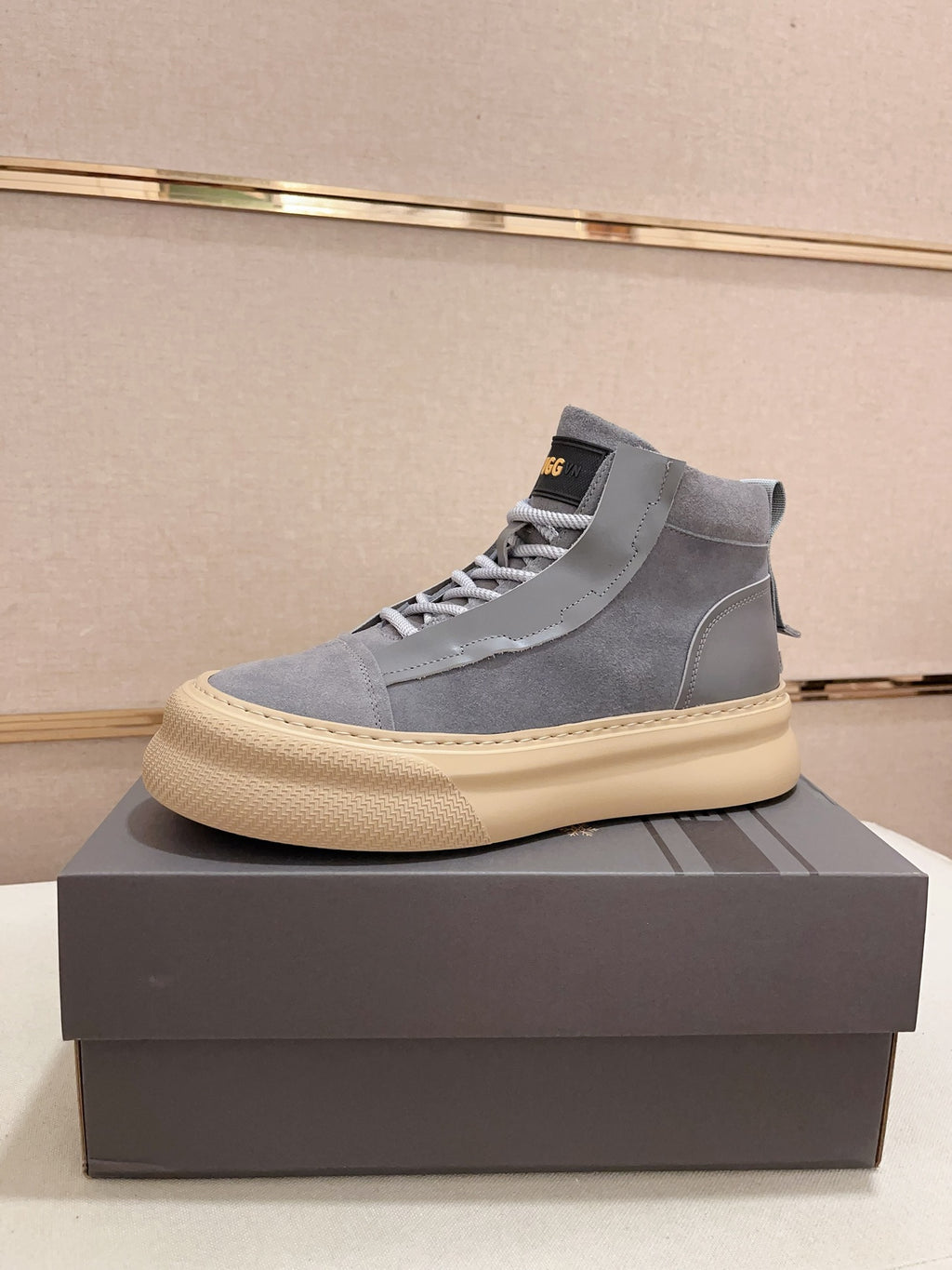 UGG Gray Panel-Detail High-Top Platform Sneakers