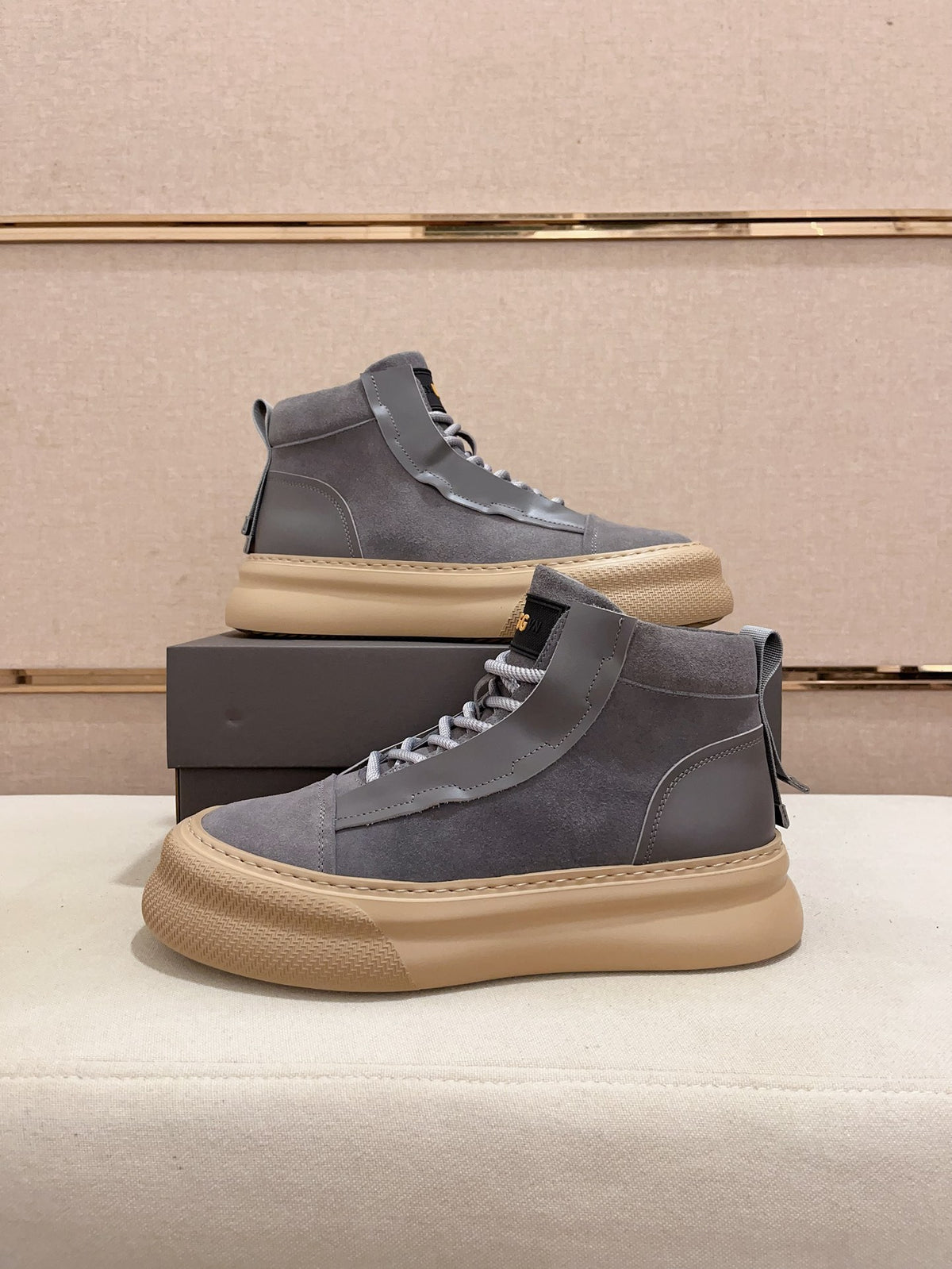 UGG Gray Panel-Detail High-Top Platform Sneakers