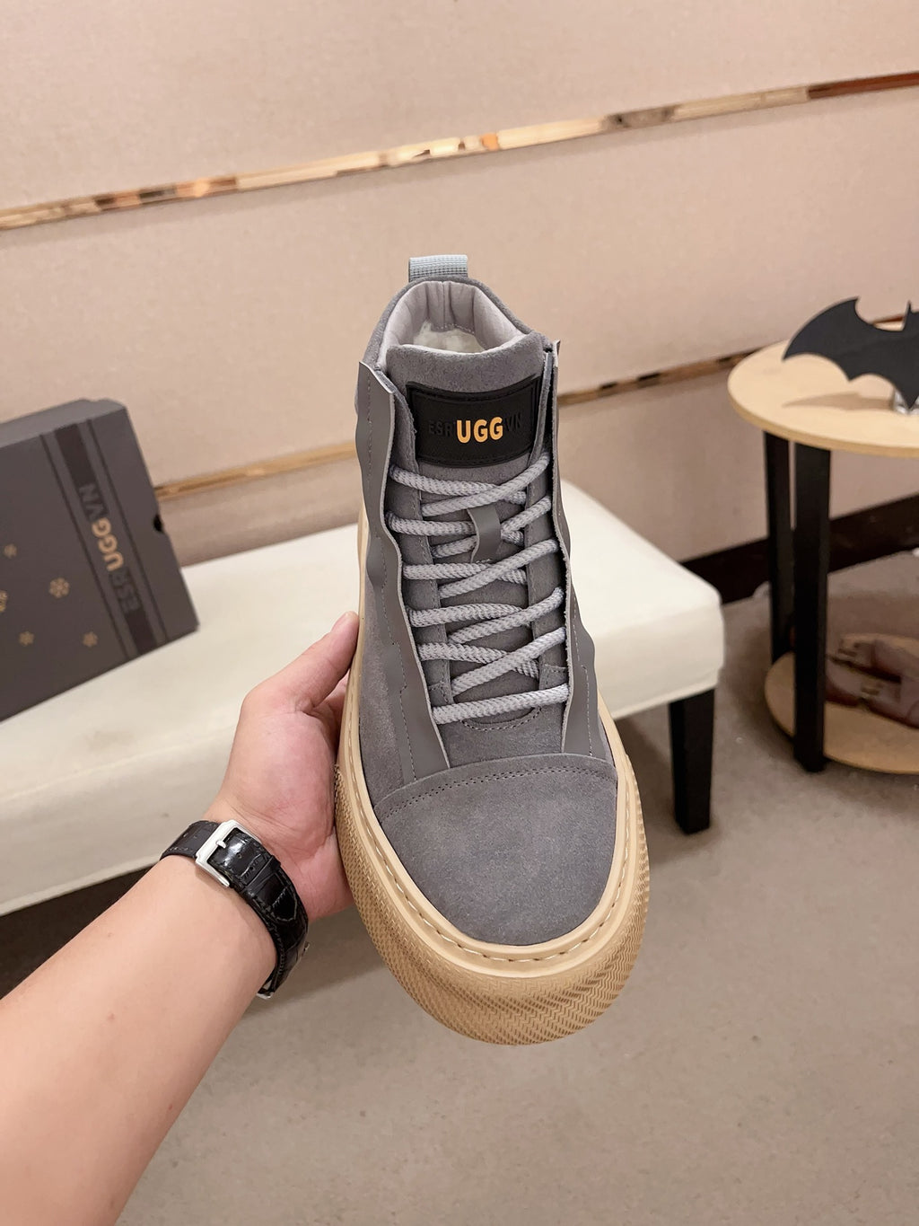 UGG Gray Panel-Detail High-Top Platform Sneakers