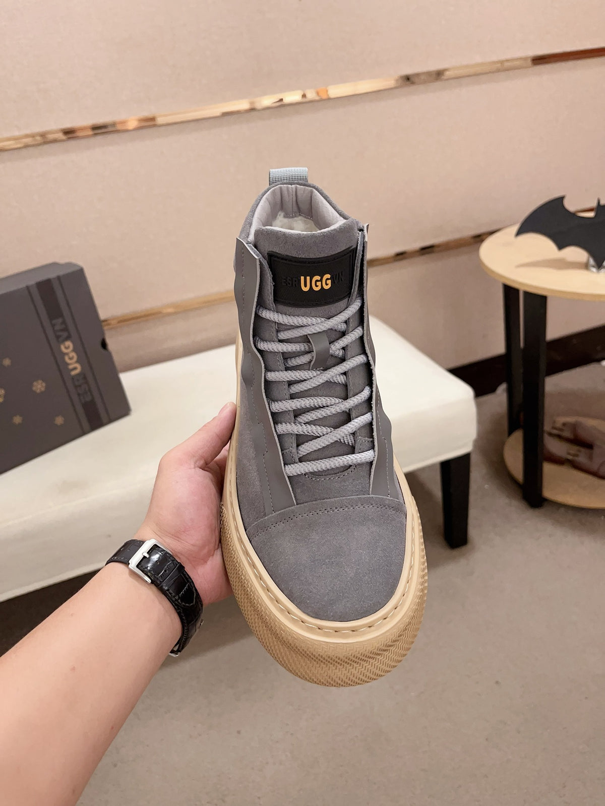 UGG Gray Panel-Detail High-Top Platform Sneakers