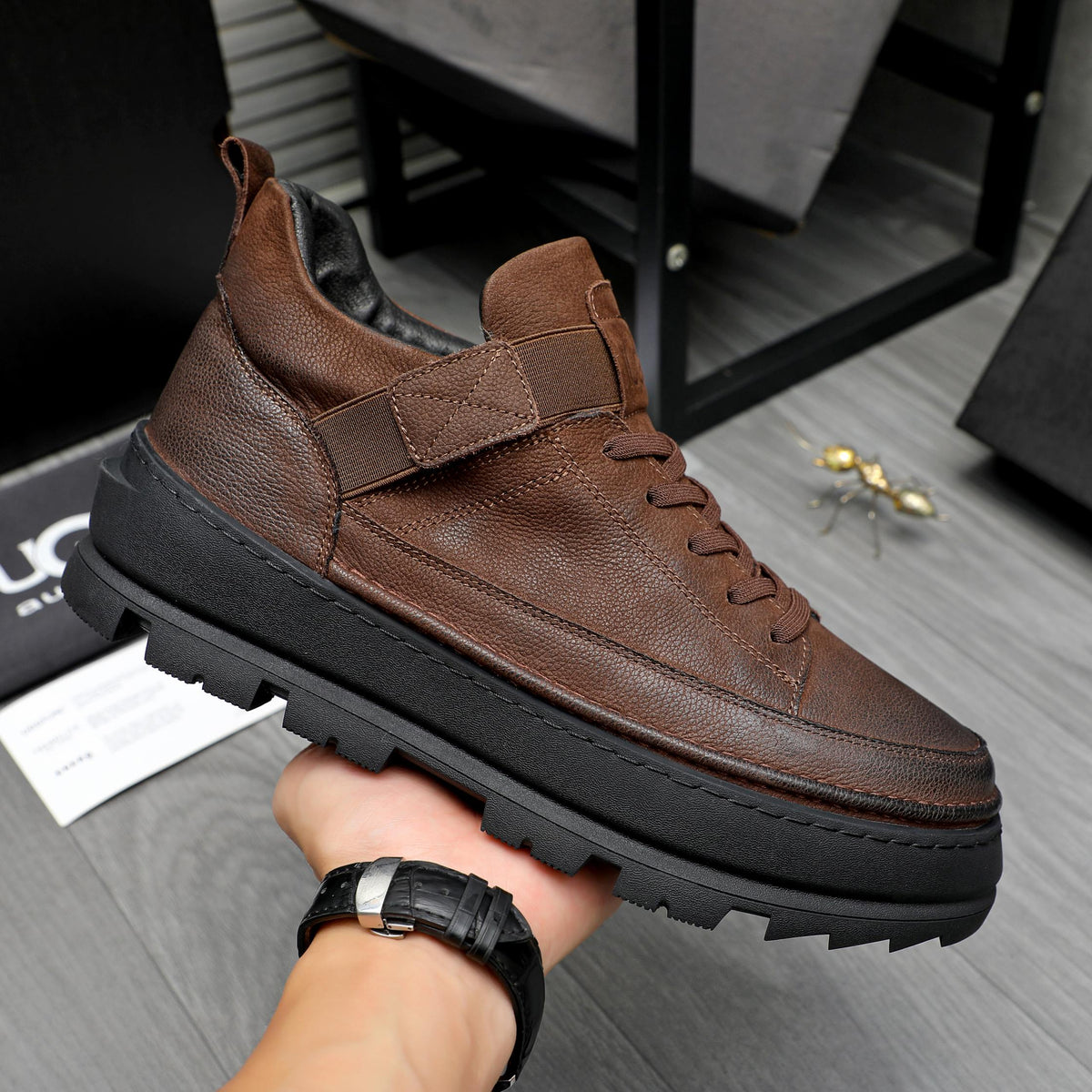 UGG Brown Strap-Detail Lug-Sole Ankle Boots