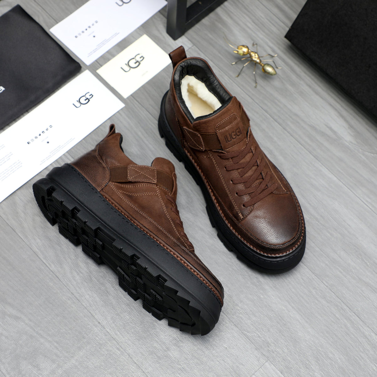 UGG Brown Strap-Detail Lug-Sole Ankle Boots