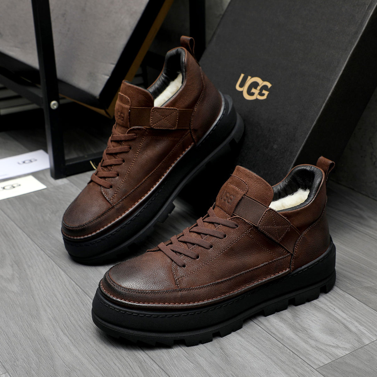 UGG Brown Strap-Detail Lug-Sole Ankle Boots