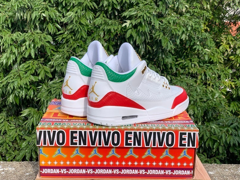 Air Jordan 3 White, Red & Green Sneakers