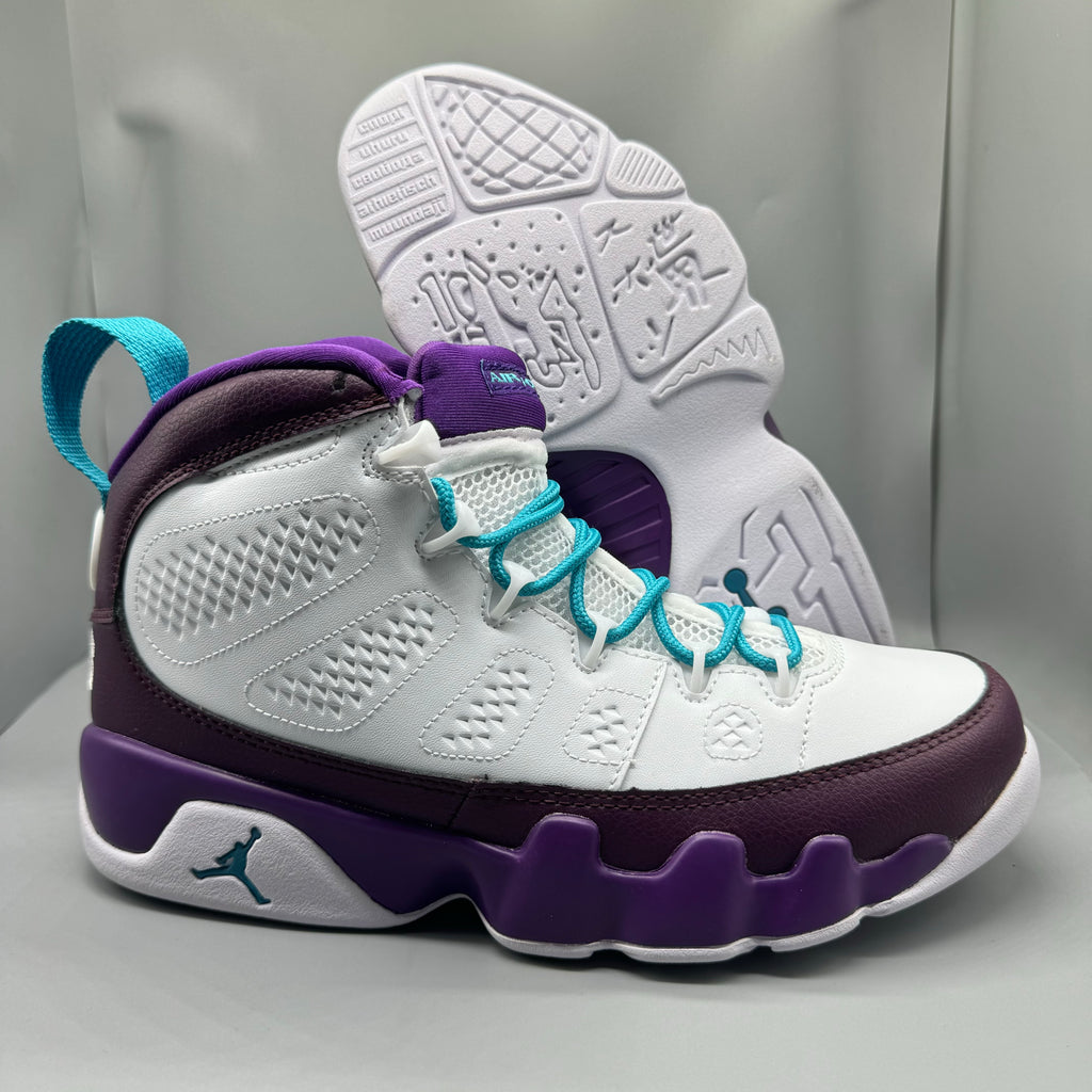 Air Jordan 9 White & Purple High-Top Sneakers with Teal Accents