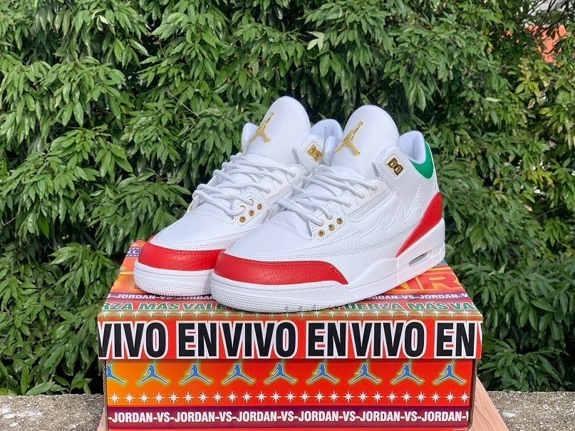 Air Jordan 3 White, Red & Green Sneakers