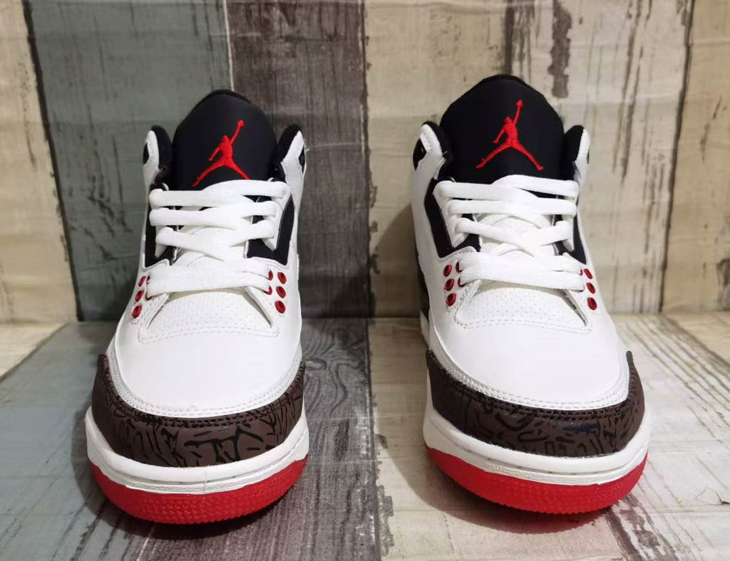 Air Jordan 3 White & Brown Sneakers with Red Accents