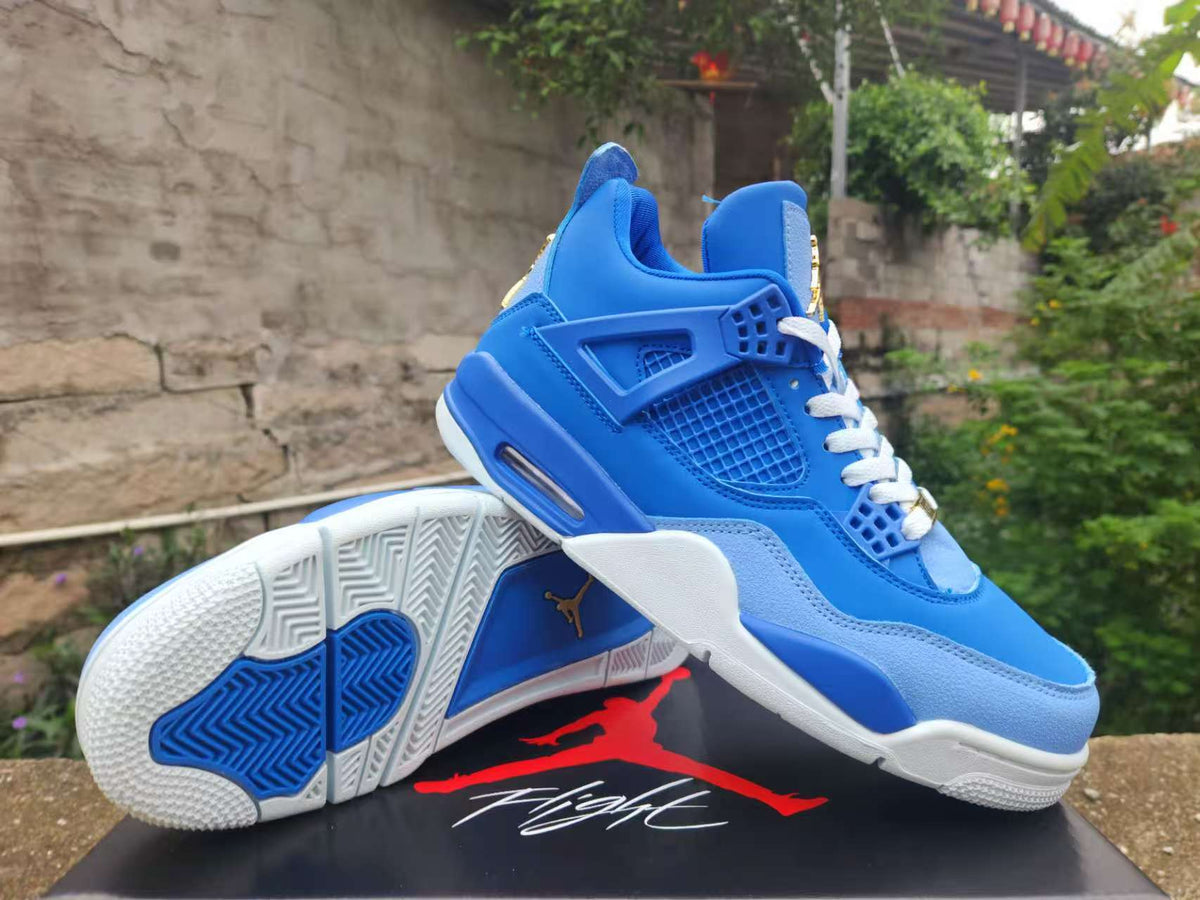 Air Jordan 4 Retro Royal Blue Sneakers with Gold Accents