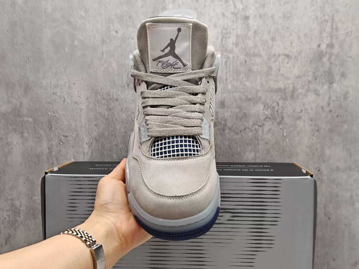 Air Jordan 4 Grey & Navy Lace-Up Sneakers