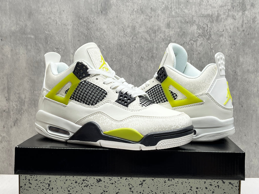 Air Jordan 4 Retro White Black & Neon Yellow Sneakers