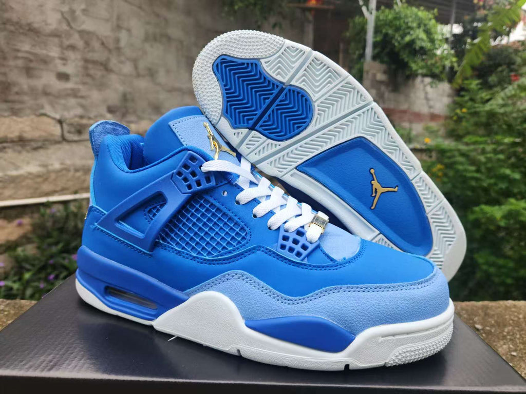Air Jordan 4 Retro Royal Blue Sneakers with Gold Accents