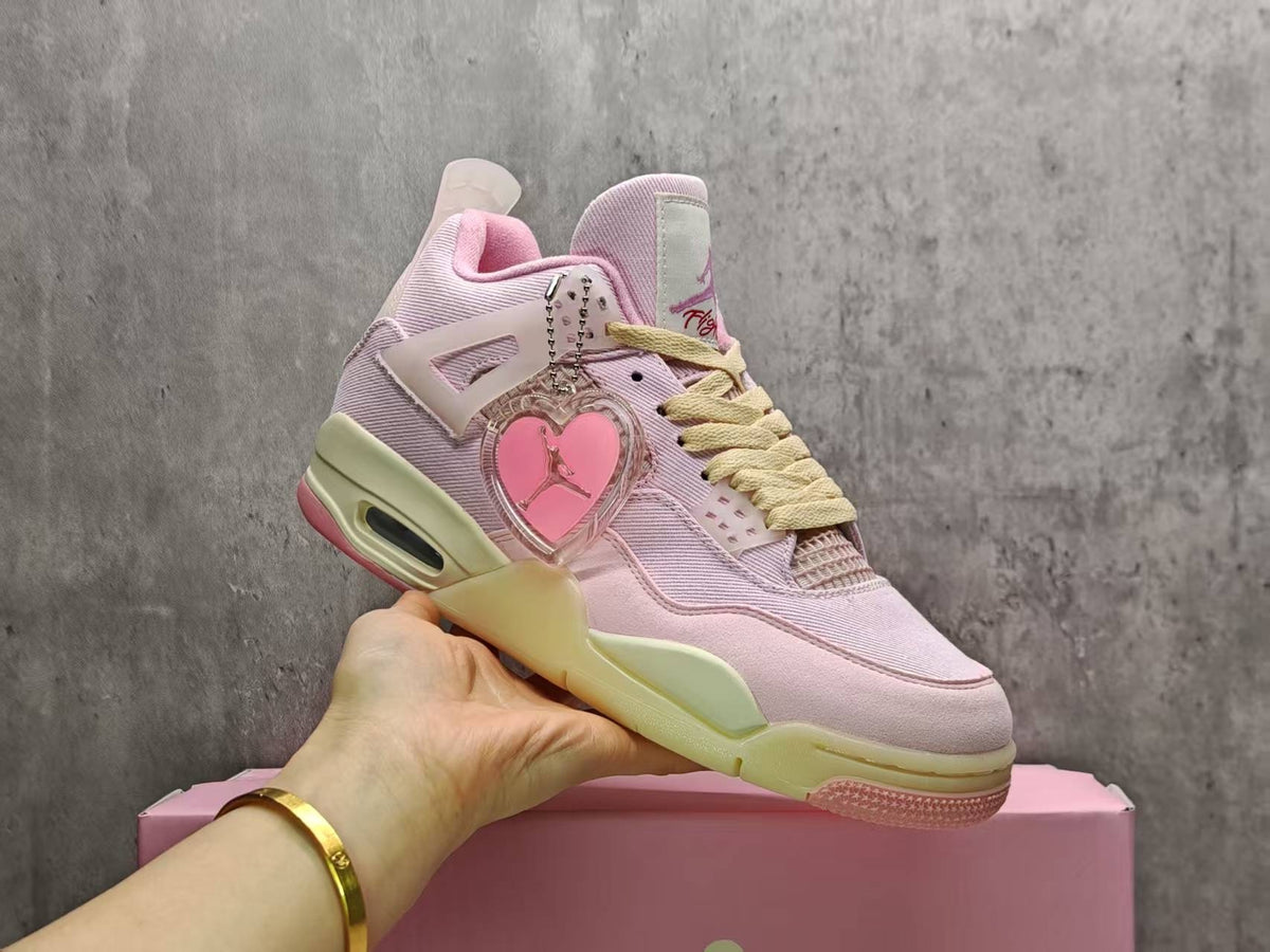 Air Jordan 4 Pink & Cream Lace-Up Sneakers