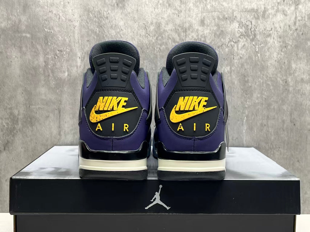 Air Jordan 4 Purple & Black Sneakers with Yellow Accents