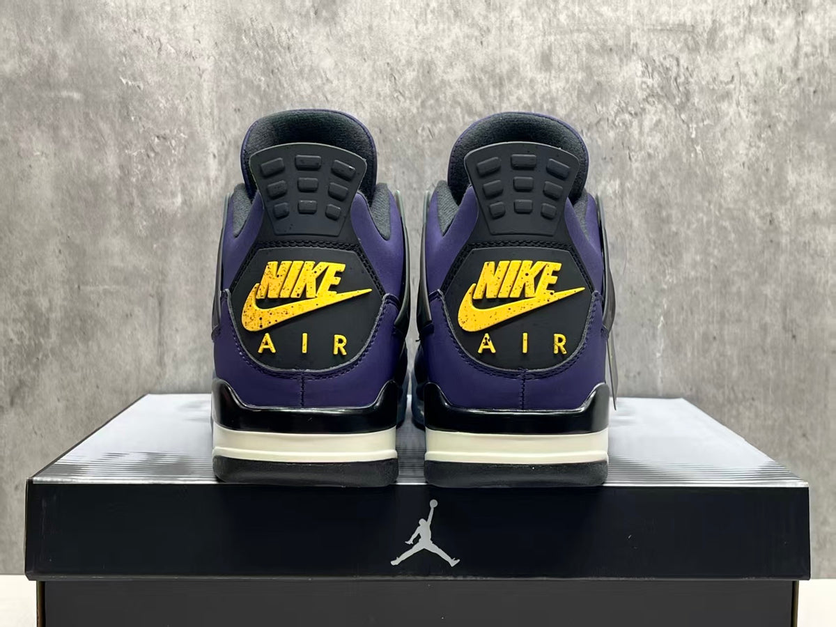 Air Jordan 4 Purple & Black Sneakers with Yellow Accents