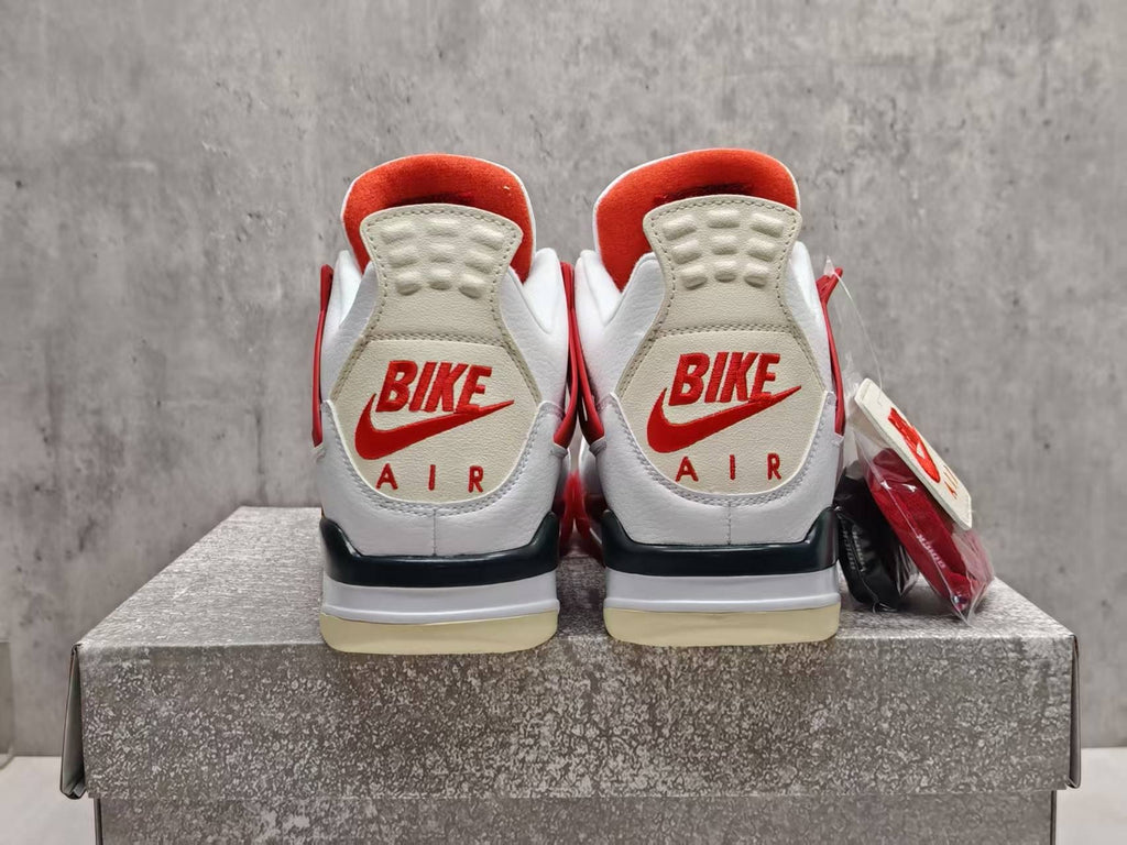 Air Jordan 4 White & Red Sneakers with Cream Details