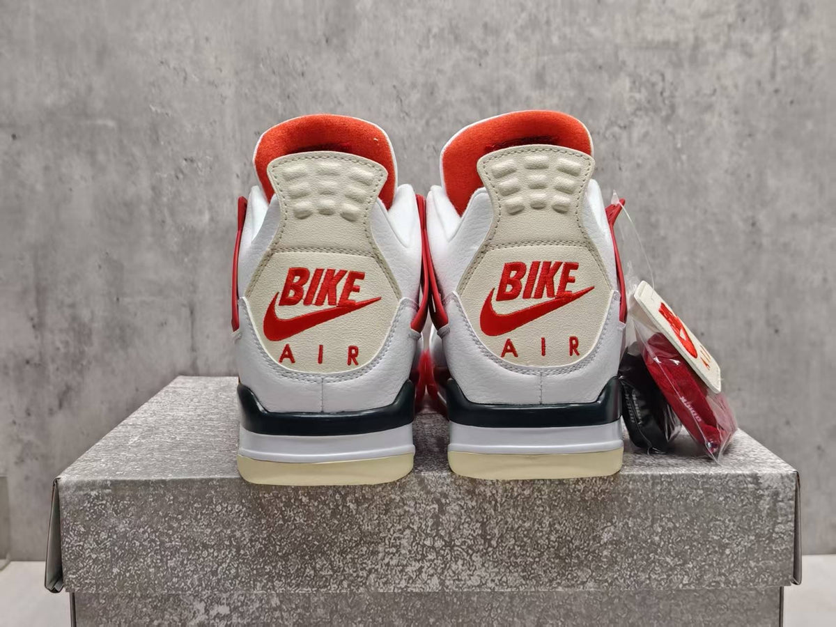 Air Jordan 4 White & Red Sneakers with Cream Details