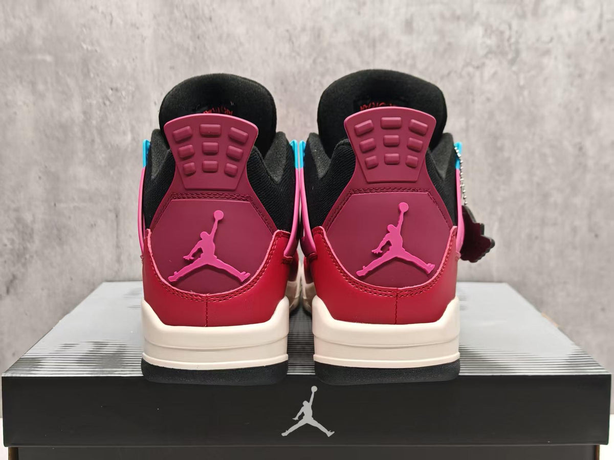 Air Jordan 4 Red Sneakers with Pink & Turquoise Accents