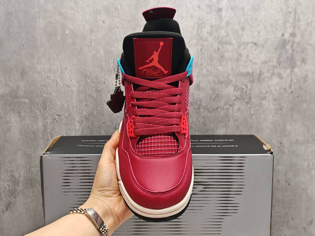 Air Jordan 4 Red Sneakers with Pink & Turquoise Accents