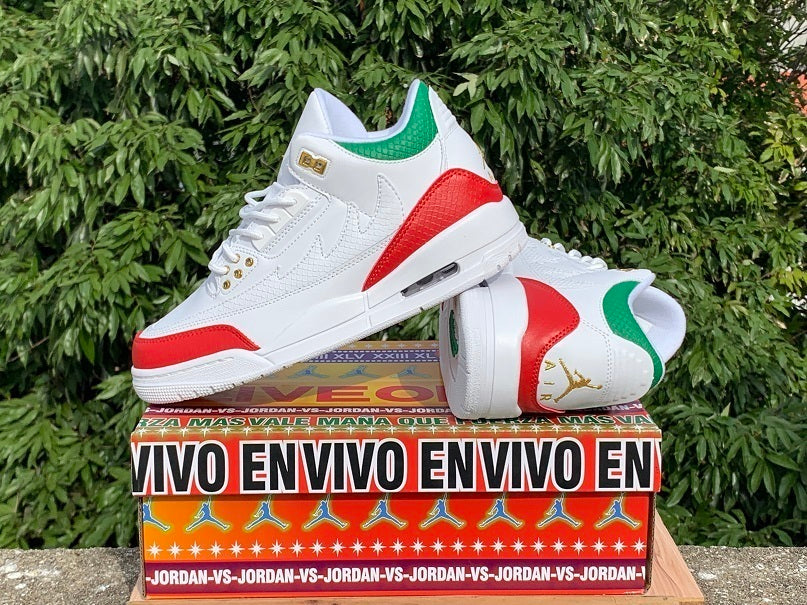 Air Jordan 3 White, Red & Green Sneakers