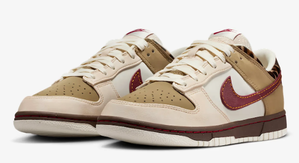 Nike Dunk Low Unisex Sneakers – Cream, Khaki & Burgundy
