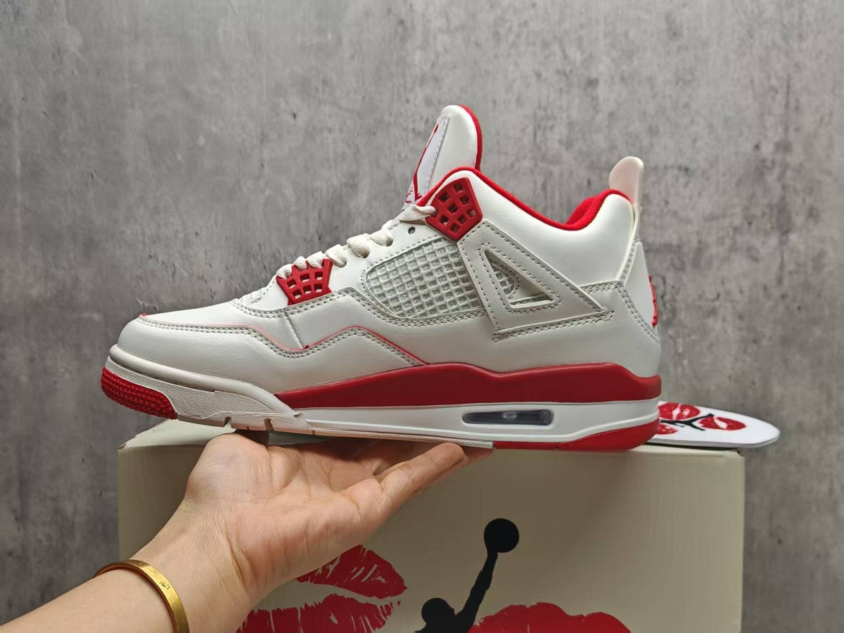 Air Jordan 4 Retro White & Red Sneakers
