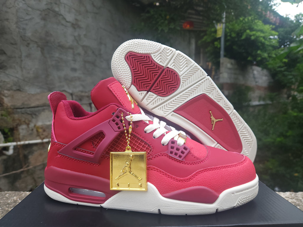 Air Jordan 4 Retro Rose Red & Purple Sneakers – Gold Accents
