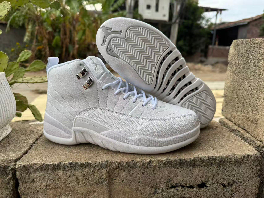 Air Jordan 12 Retro Sneakers – Summit White & Metallic Silver